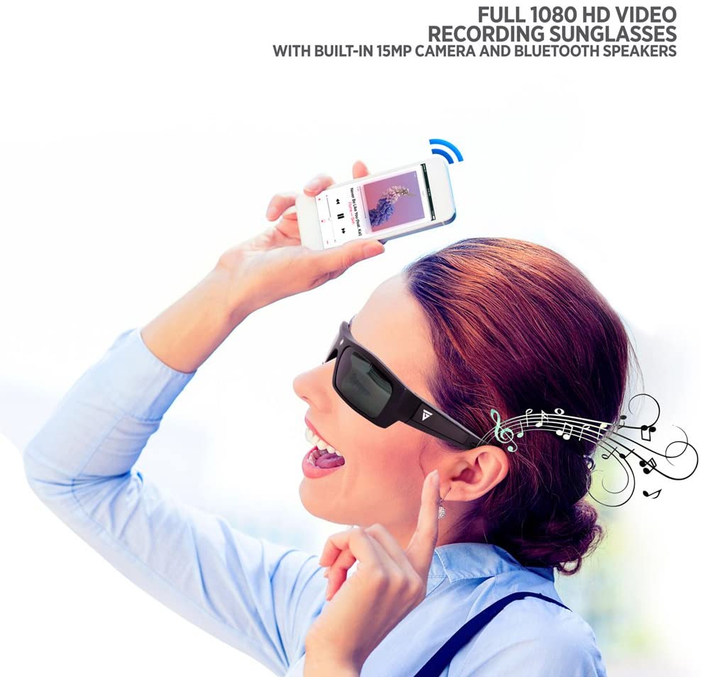 GoVision SOL 1080p HD Camera Glasses Video Recording Sport Sunglasses with Bluetooth Speakers and 15mp Camera - Black (GV-SOL1440-BK)