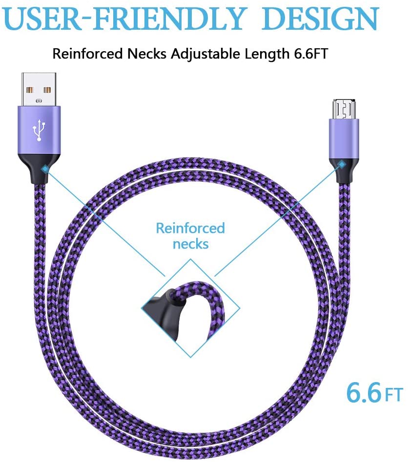 Micro USB Cable, Ailkin 5-Pack 6.6ft High Speed Nylon Braided Android Charging Cables for Samsung Galaxy J8/J7/S7/S6/Edge/Note5, Sony, Motorola, HTC, LG Android Tablets and More USB to Micro USB Cords