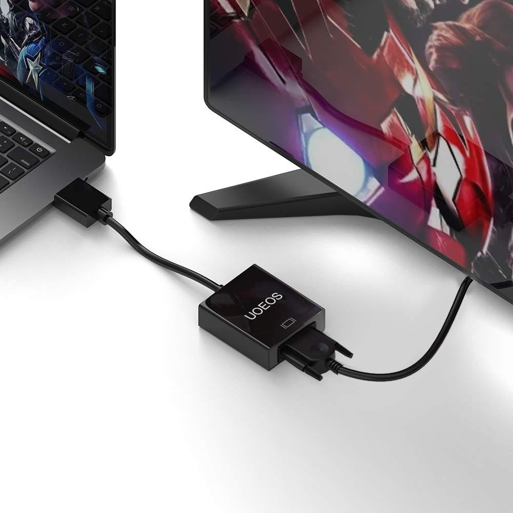 UOEOS HDMI to VGA, Gold-Plated HDMI to VGA Adapter Cable(Male to Female) with Computer, Desktop, PC, Monitor, Projector, HDTV, Chromebook, Raspberry Pi, Roku, Xbox and More(Black), VGA HDMI