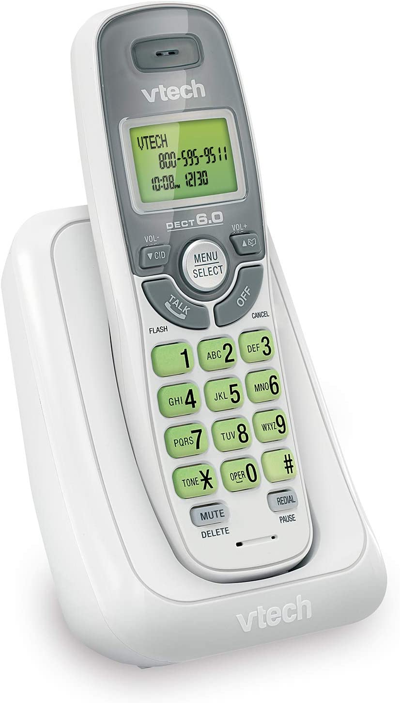 VTech CS6114 DECT 6.0 Cordless Phone with Caller ID/Call Waiting, White/Grey with 1 Handset