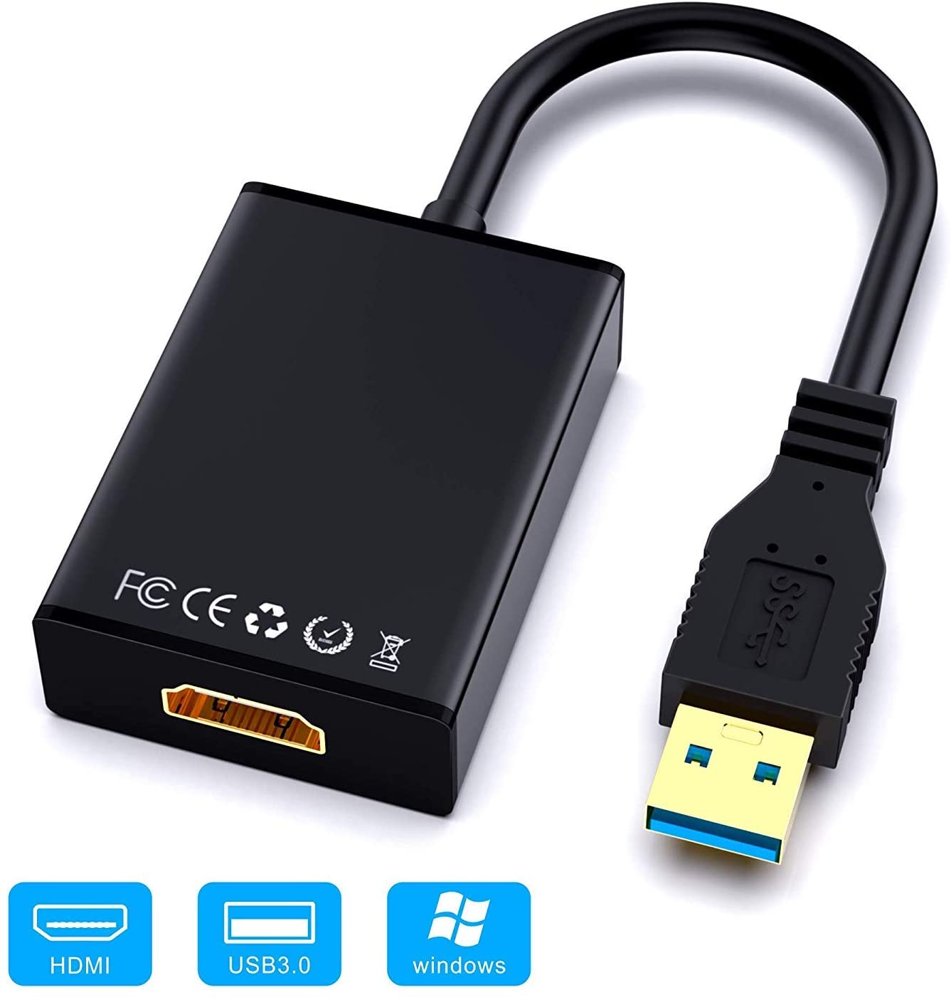 USB to HDMI Adapter,ABLEWE USB 3.0/2.0 to HDMI 1080P Video Graphics Cable Converter with Audio for PC Laptop Projector HDTV Compatible with Windows XP 7/8/8.1/10