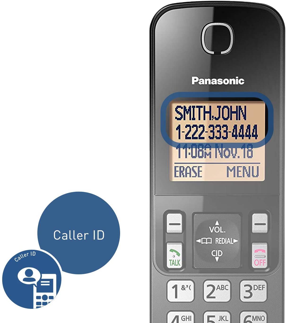 Panasonic Expandable Cordless Phone System with Amber Backlit Display – 2 Handsets – KX-TGC352B (Black)