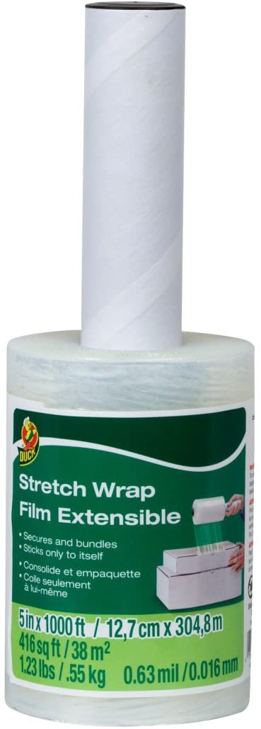 Duck Brand Stretch Wrap With Handle, 5 Inch x 1000 Feet, Clear, Single Roll