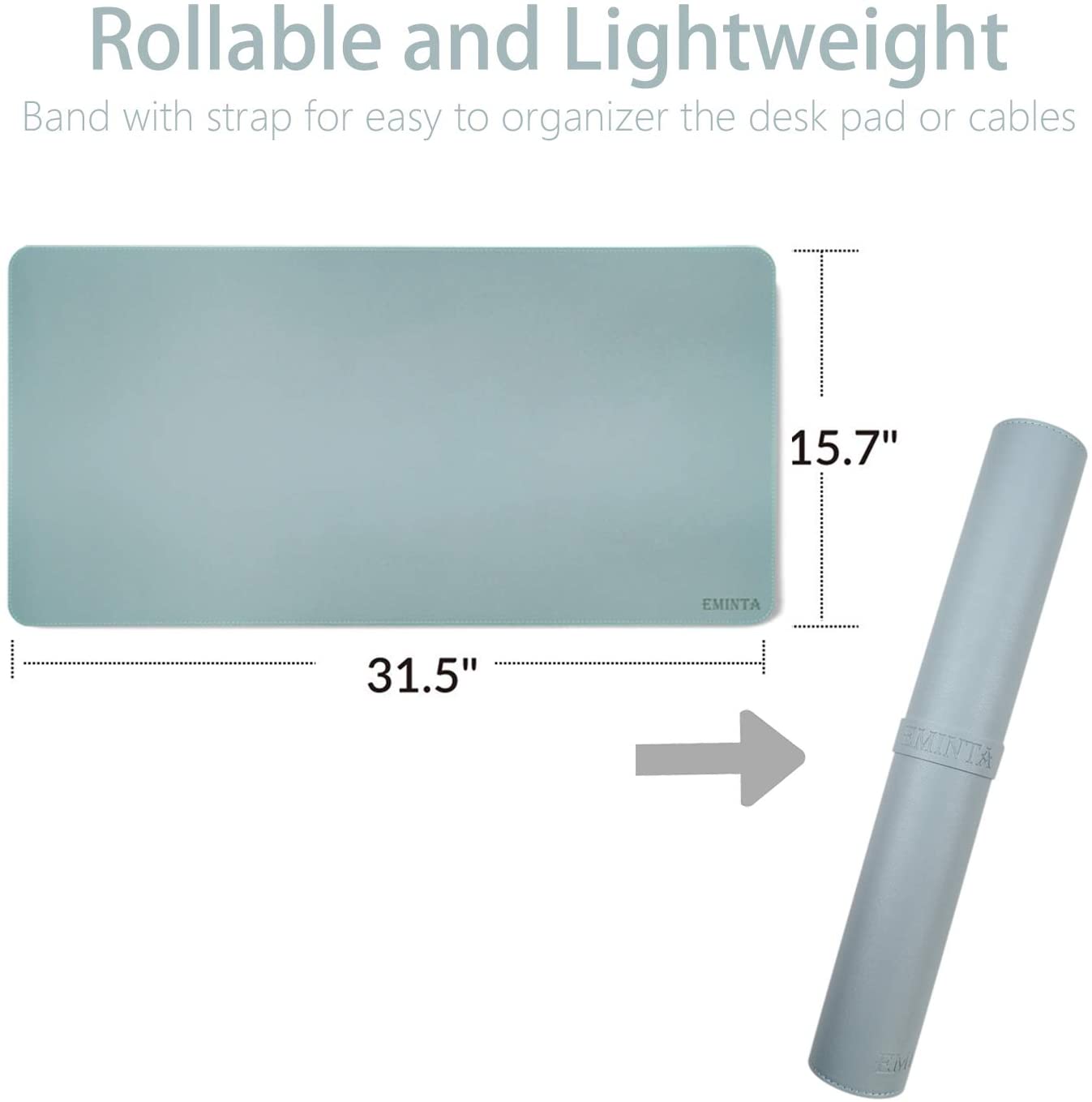 Dual-Sided Desk Pad Office Desk Mat, EMINTA Ultra Thin Waterproof PU Leather Mouse Pad Desk Blotter Protector, Desk Writing Mat for Office/Home (Light Blue/Silver, 31.5