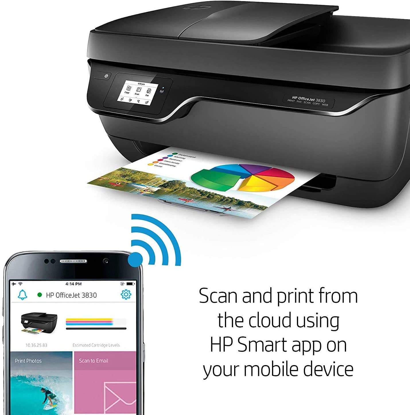 HP OfficeJet 3830 All-in-One Wireless Printer, HP Instant Ink, Works with Alexa (K7V40A)