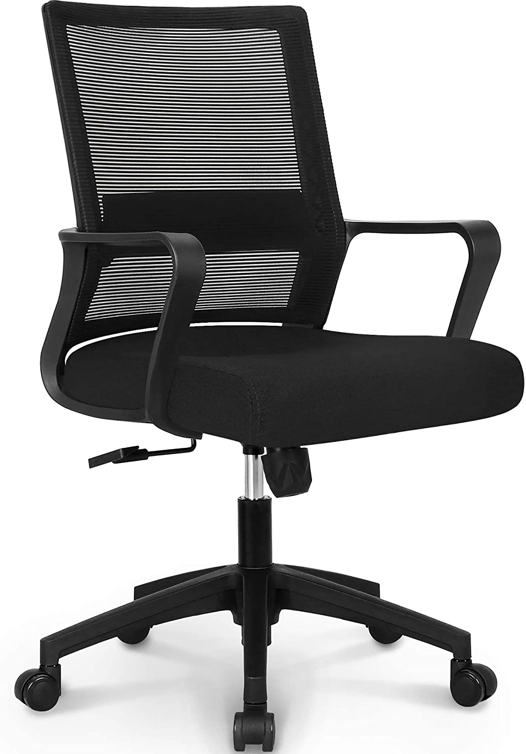 NEO CHAIR Office Chair Ergonomic Desk Chair Mesh Computer Chair Lumbar Support Modern Executive Adjustable Rolling Swivel Chair Comfortable Mid Black Task Home Office Chair, Black-Fabric