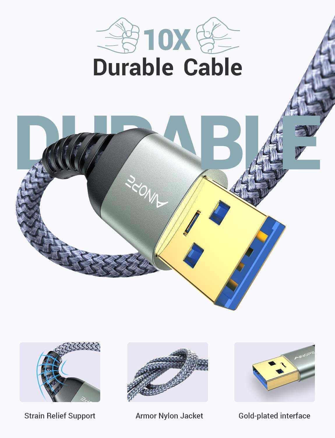 [2 Pack] USB 3.0 Cable, USB to USB Cable, USB A Male to Male Cable [3.3FT+ 3.3FT] [Never Rupture] Double End USB Cord Compatible with Hard Drive Enclosures, DVD Player, Laptop Cooler and More