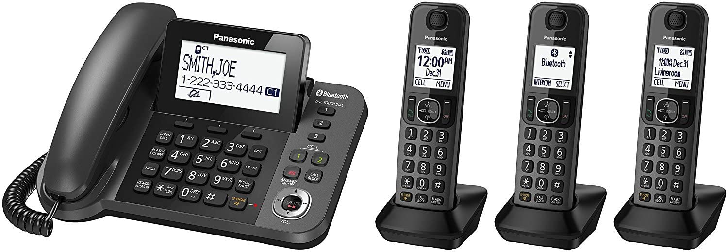 Panasonic KX-TGF383M Link2Cell Bluetooth Corded / Cordless Cordless Phone and Answering Machine with 3 Cordless Handsets (Renewed)