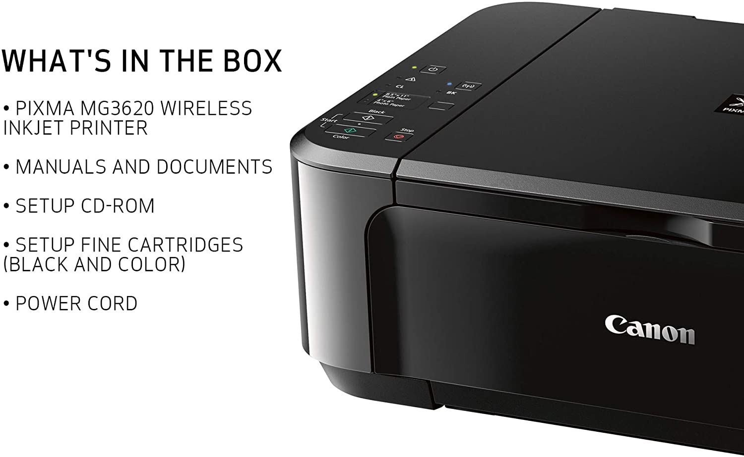 Canon Pixma MG3620 Wireless All-In-One Color Inkjet Printer with Mobile and Tablet Printing, Black