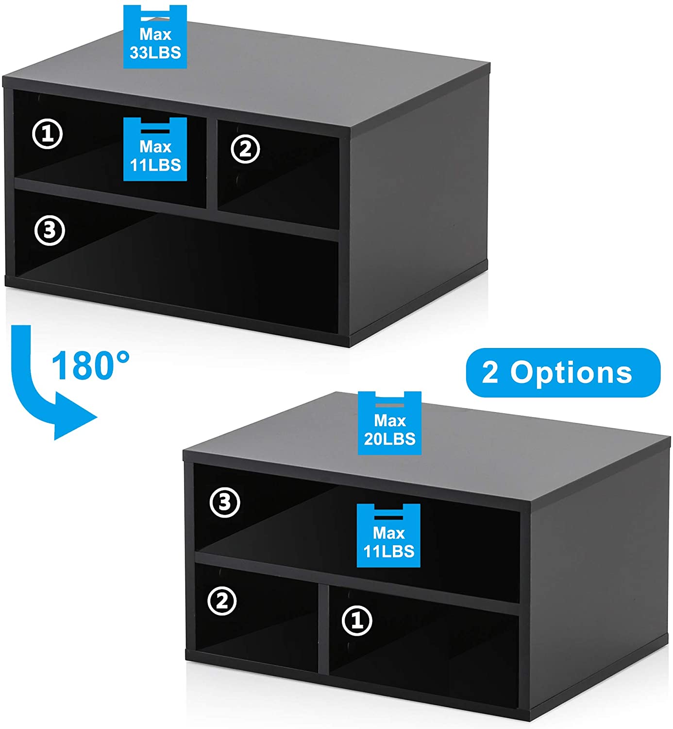 FITUEYES Wood Printer Stands with Storage, Workspace Desk Organizers for Home & Office, Black, DO304001WB