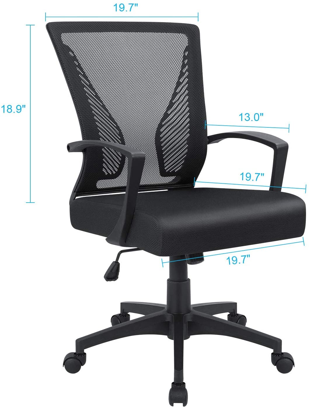 Furmax Office Mid Back Swivel Lumbar Support Desk, Computer Ergonomic Mesh Chair with Armrest (Black)