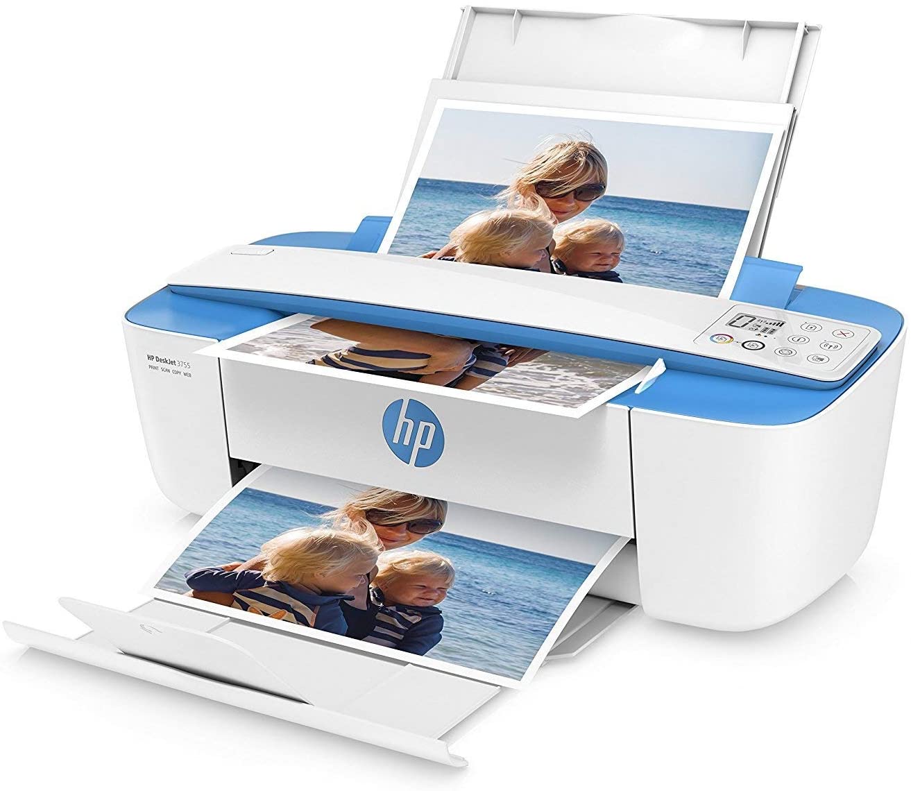 HP DeskJet 3755 Compact All-in-One Wireless Printer, HP Instant Ink, Works with Alexa - Blue Accent (J9V90A)