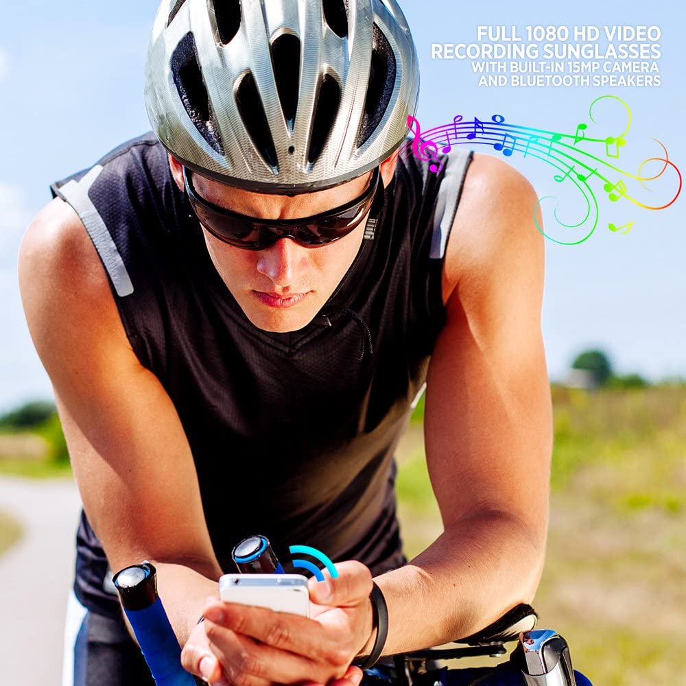 GoVision SOL 1080p HD Camera Glasses Video Recording Sport Sunglasses with Bluetooth Speakers and 15mp Camera - Black (GV-SOL1440-BK)