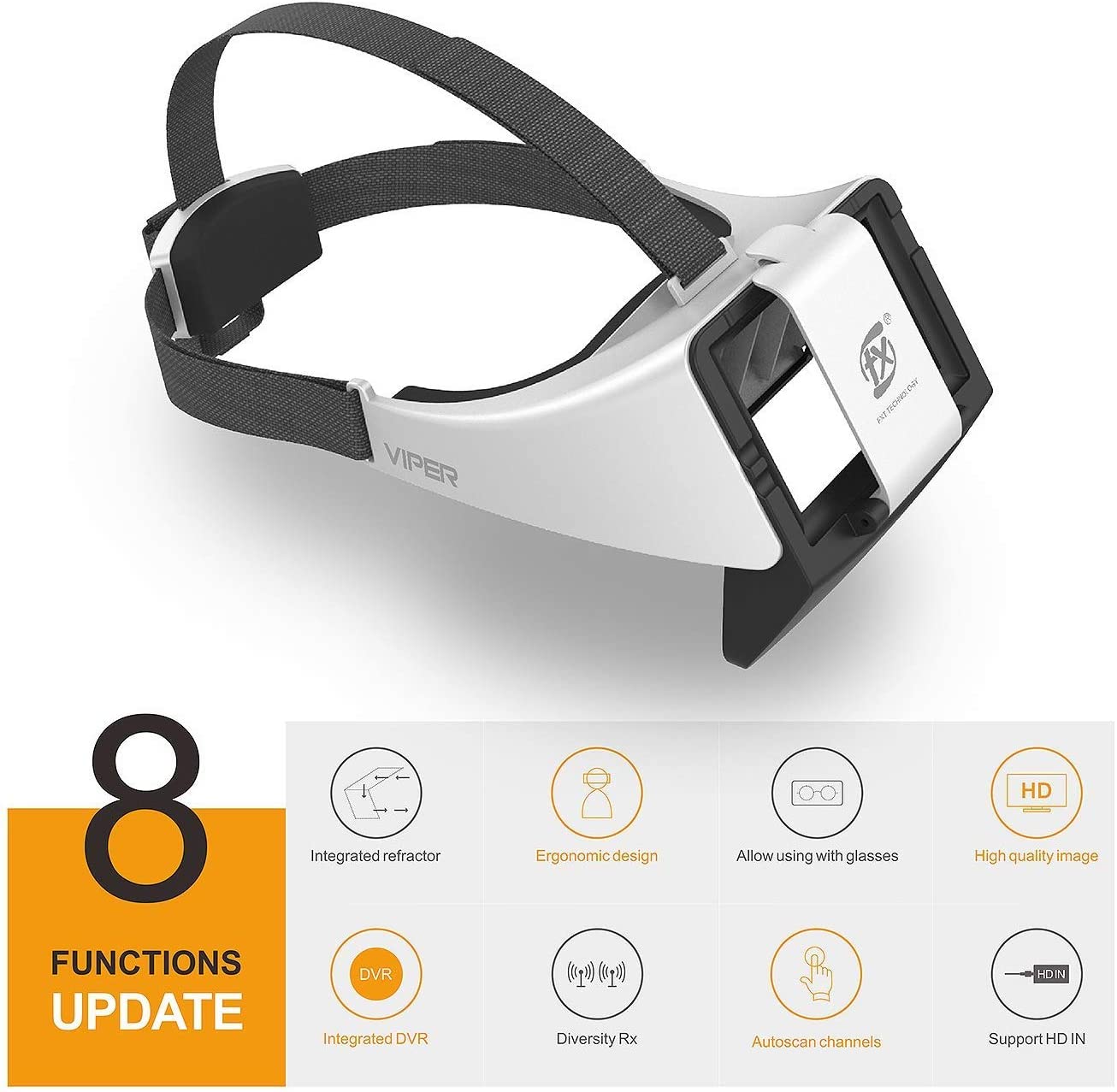 FXT VIPER Version 2.0 FPV Goggles Video Glasses with 5.8 GHz 5 DVR HDMI IN Monitor for Drone Quadcopter