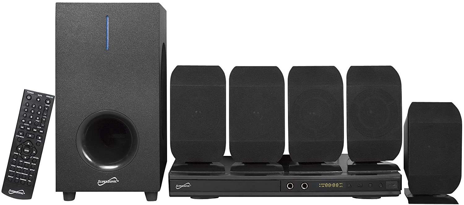 SuperSonic - 5.1 Channel DVD Home Theater System with USB Input & Karaoke Function, Home Theater Systems - Black (SC-38HT)