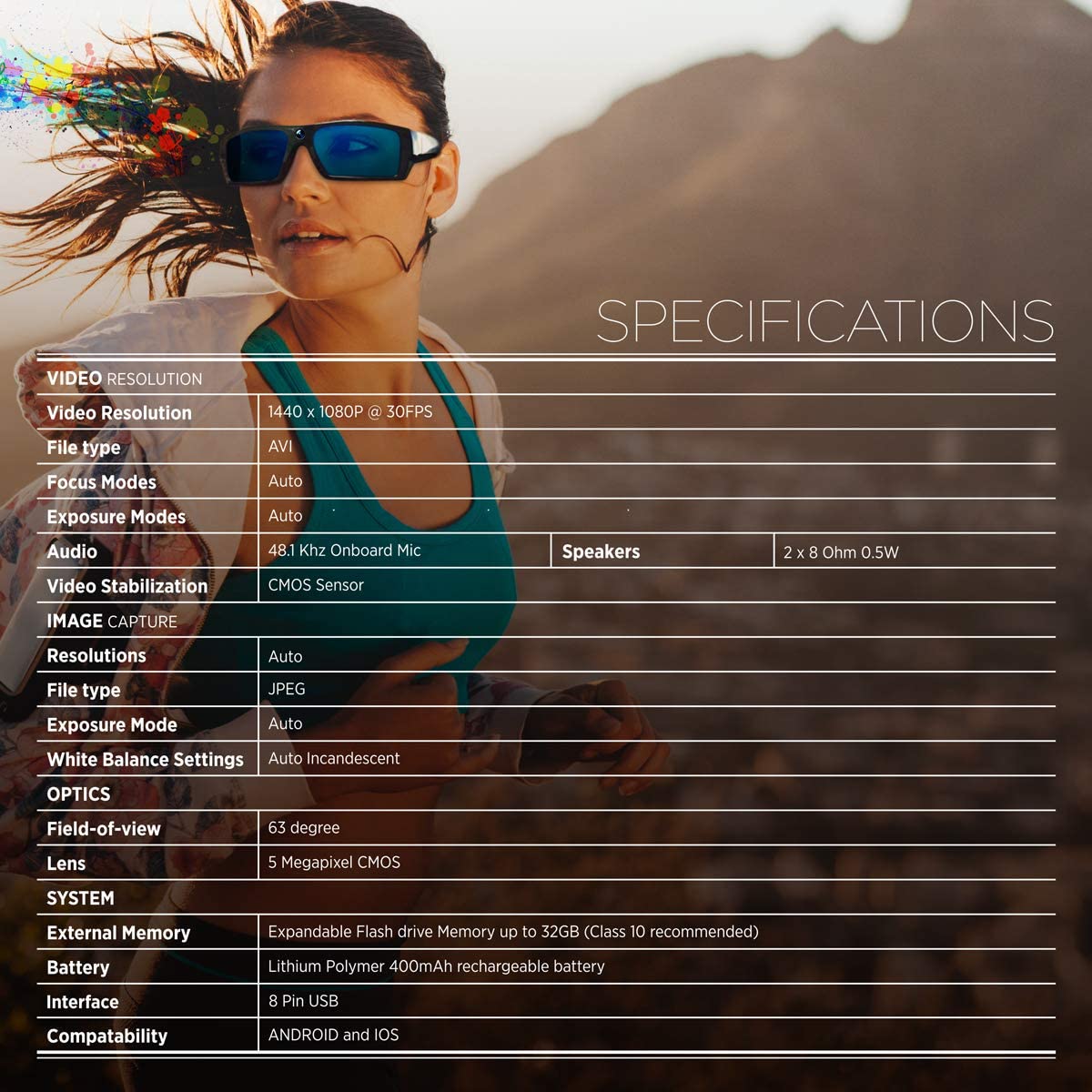 GoVision SOL 1080p HD Camera Glasses Video Recording Sport Sunglasses with Bluetooth Speakers and 15mp Camera - Black (GV-SOL1440-BK)