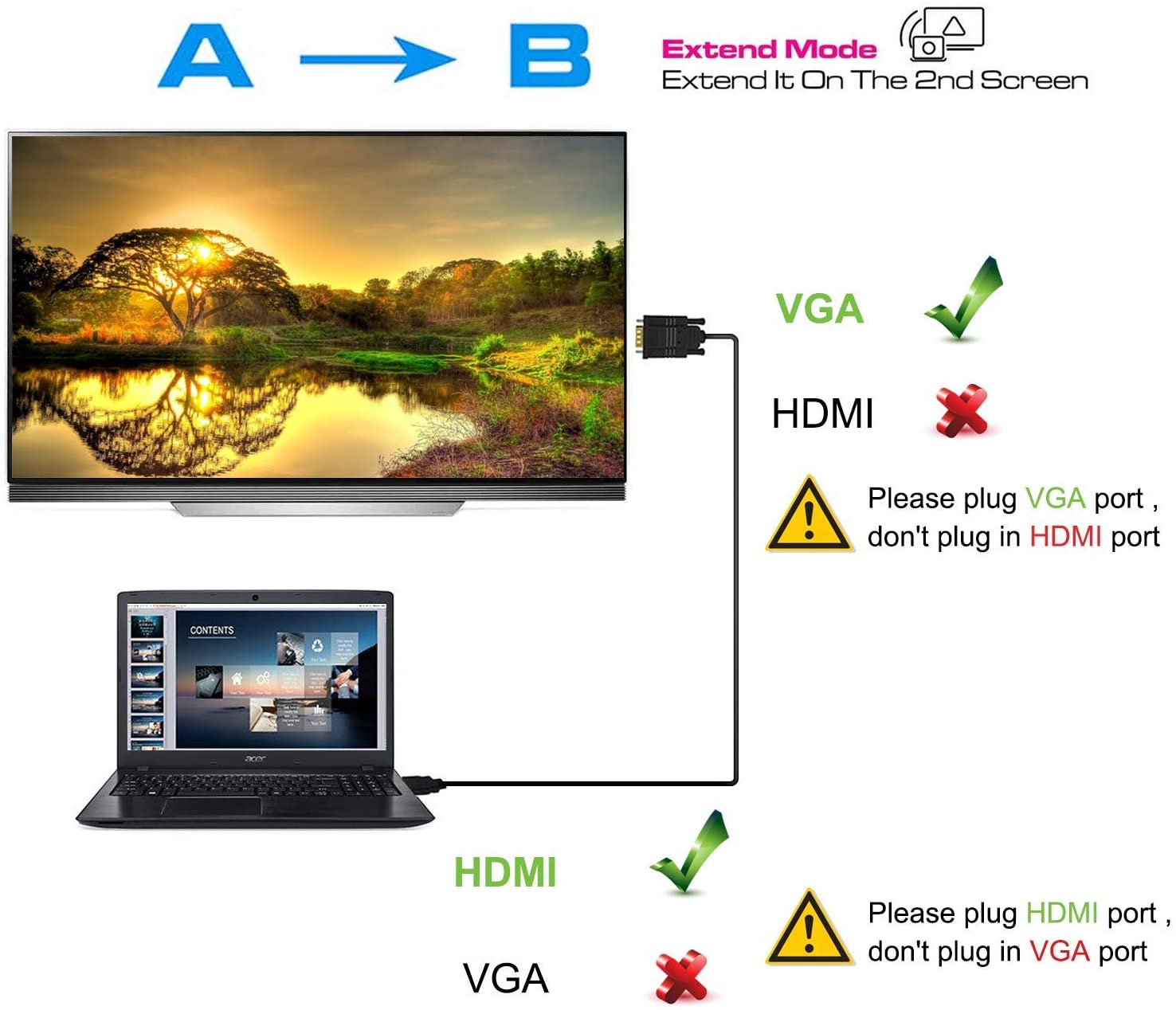 HDMI to VGA Adapter Cable, NewBEP 6ft/1.8m Gold-Plated 1080P HDMI Male to VGA Male Active Video Converter Cord Support Notebook PC DVD Player Laptop TV Projector Monitor Etc