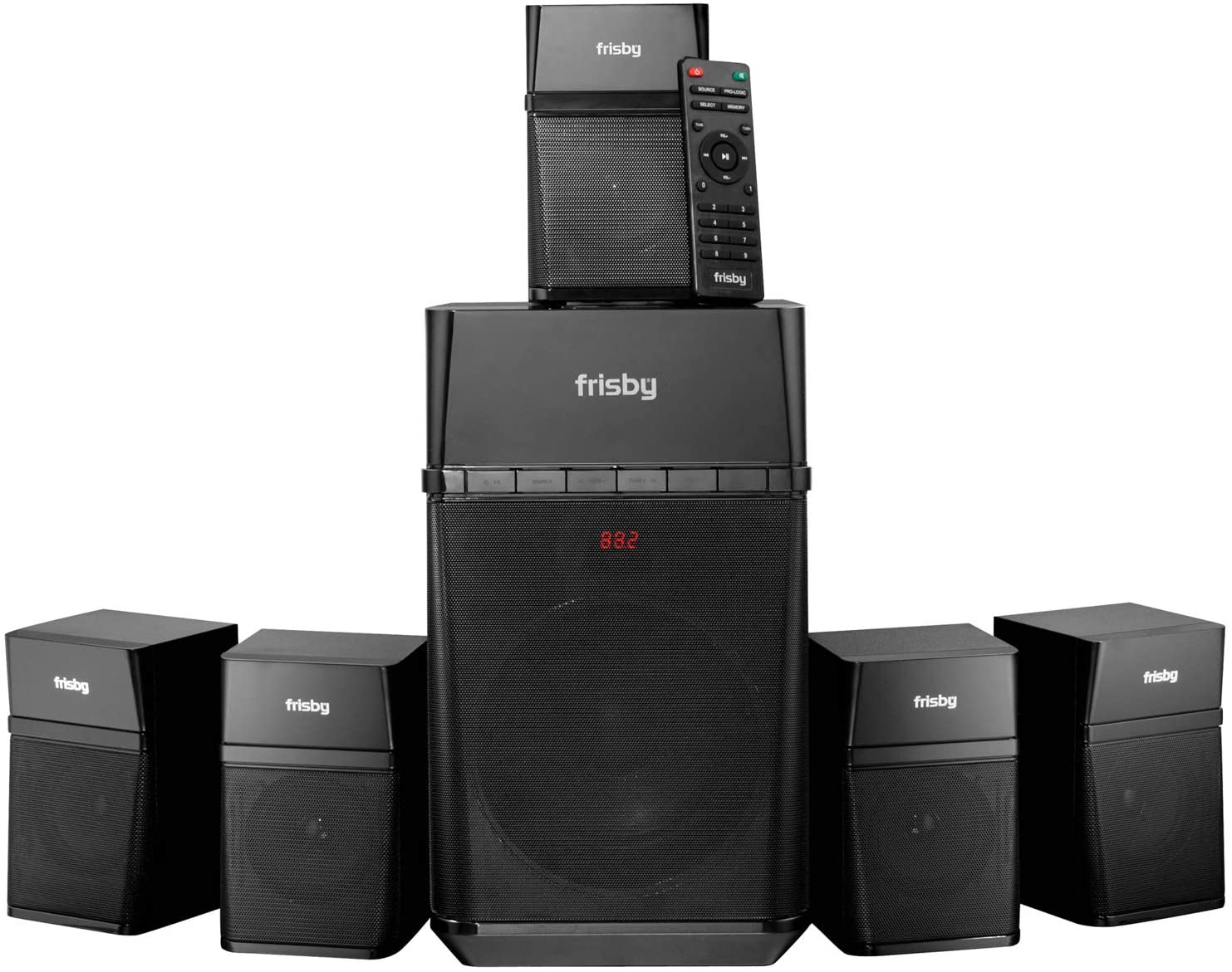 Frisby Audio FS-7000BT Home Theater 5.1 Surround Sound System with Subwoofer, Bluetooth Wireless Streaming from Devices & Media Reader, FM Radio, Remote Control, Digital Optical Output, Black