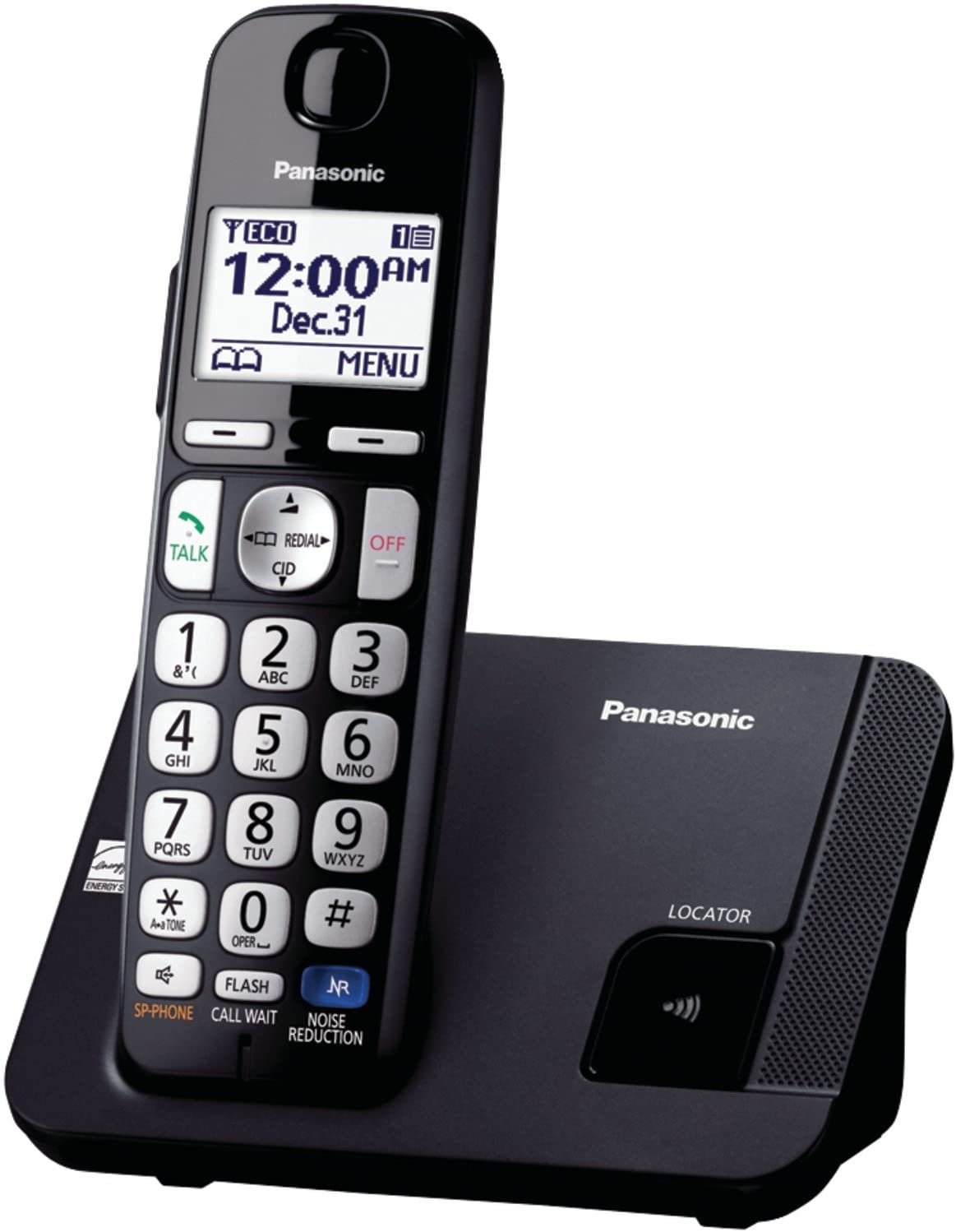 Panasonic Expandable Cordless Phone DECT 6.0 with Talking Caller ID and Enhanced Noise Reduction, Black/Silver - 1 Handset (KX-TGE210B)