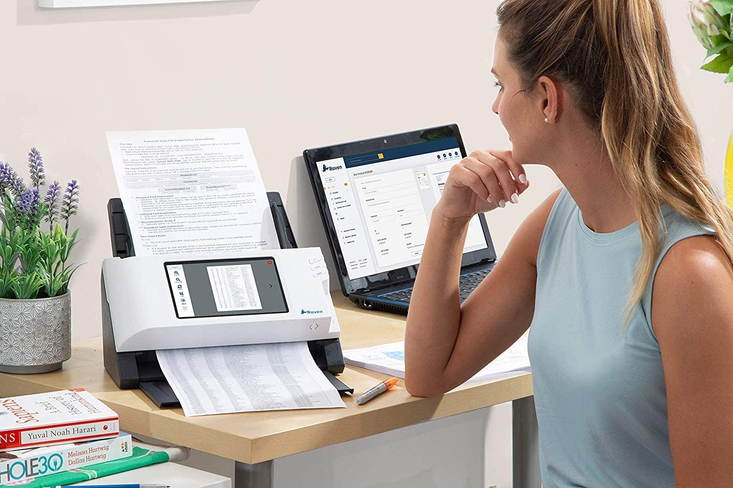 Raven Original Document Scanner - Huge LCD Touchscreen, Color Duplex Feeder (ADF), Wireless Scanning to Cloud, WiFi, Ethernet, USB, Home or Office