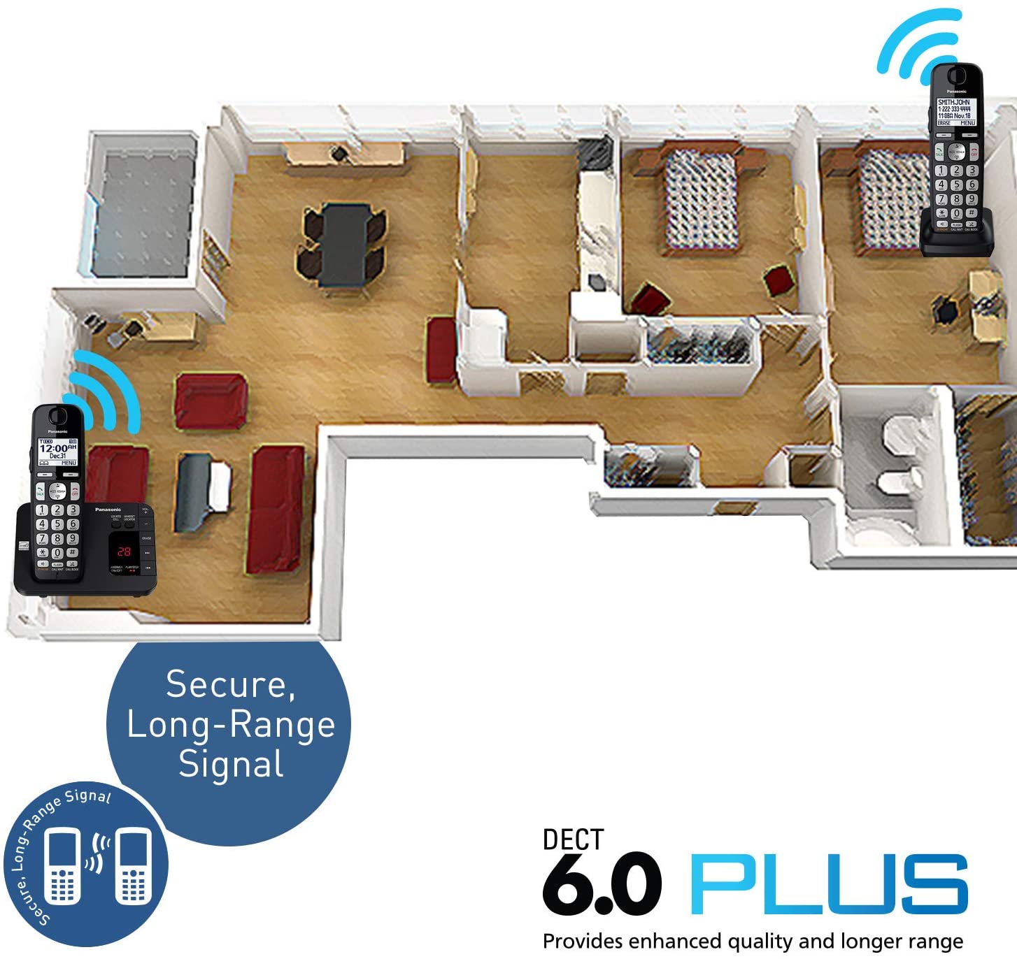 Panasonic DECT 6.0 Expandable Cordless Phone System with Answering Machine and Call Blocking - 3 Handsets - KX-TGE433B (Black)