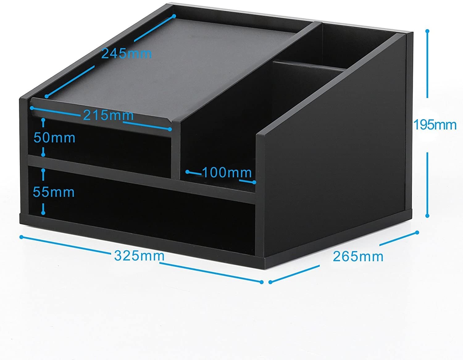 FITUEYES Wood Office Suppies Desk Organizer 5 Compartments with Letter Tray Phone Stand Pen Pencil Holder