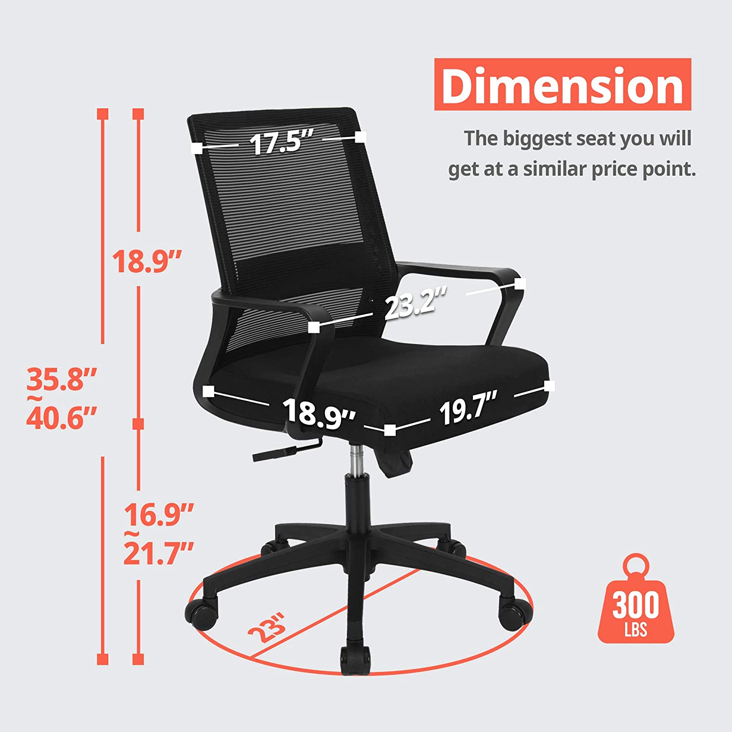 NEO CHAIR Office Chair Ergonomic Desk Chair Mesh Computer Chair Lumbar Support Modern Executive Adjustable Rolling Swivel Chair Comfortable Mid Black Task Home Office Chair, Black-Fabric