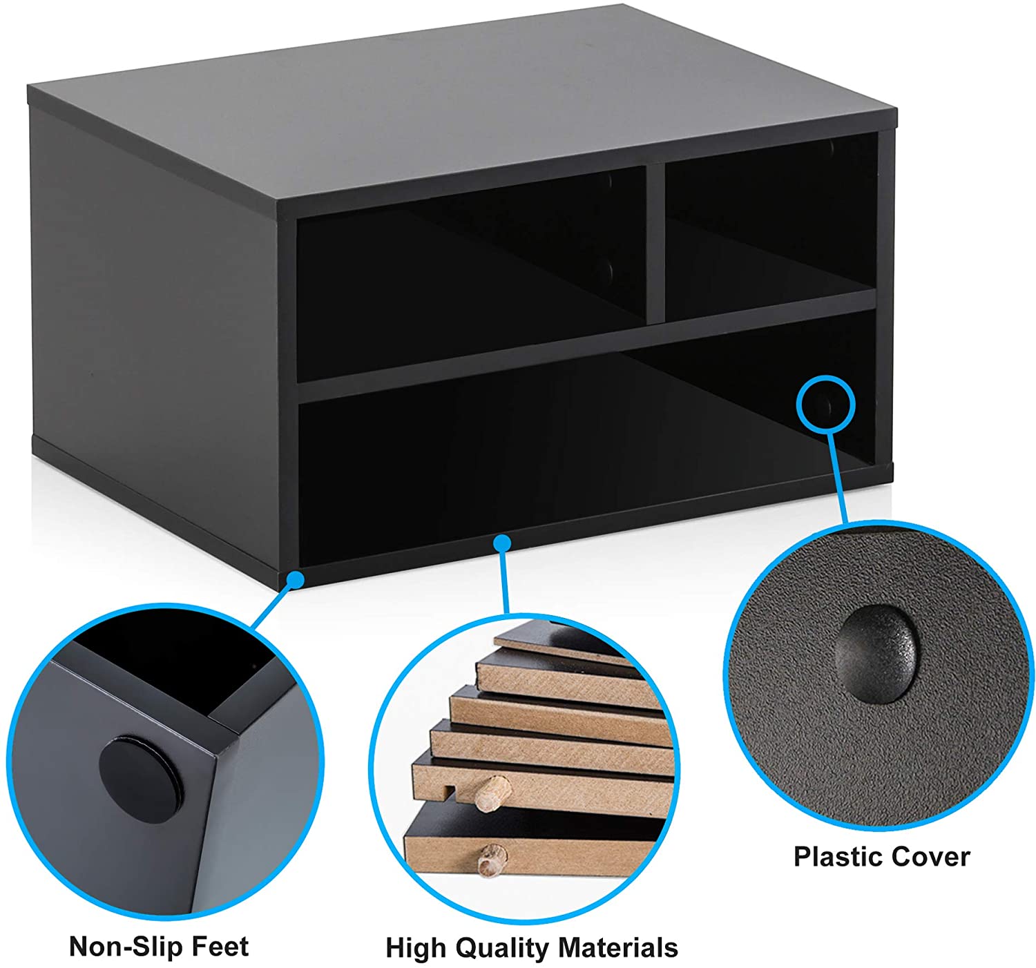 FITUEYES Wood Printer Stands with Storage, Workspace Desk Organizers for Home & Office, Black, DO304001WB