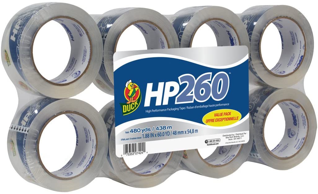 Duck HP260 Packing Tape Refill, 8 Rolls, 1.88 Inch x 60 Yard, Clear (1067839)