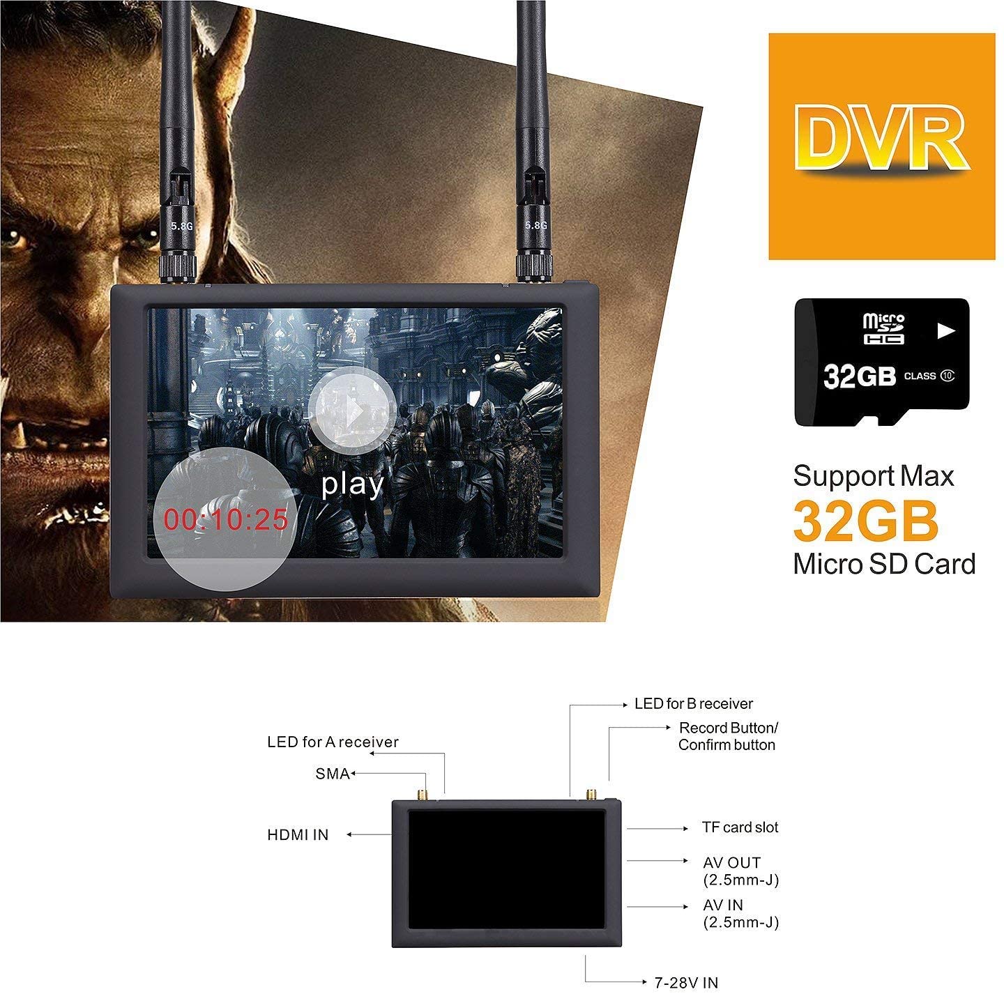 FXT VIPER Version 2.0 FPV Goggles Video Glasses with 5.8 GHz 5 DVR HDMI IN Monitor for Drone Quadcopter