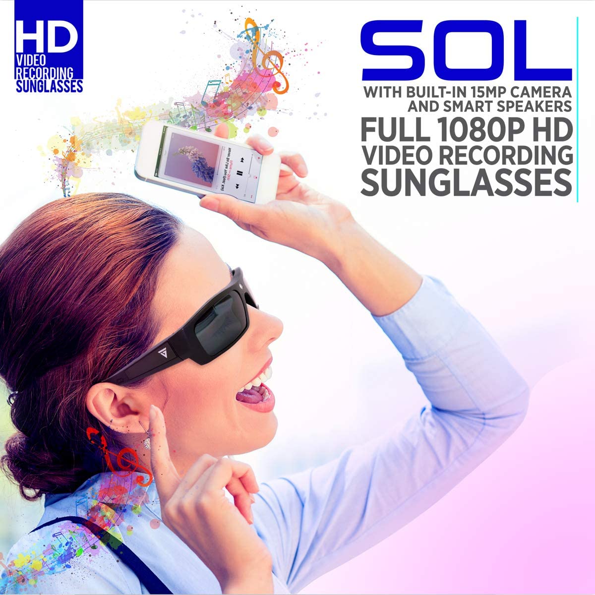 GoVision SOL 1080p HD Camera Glasses Video Recording Sport Sunglasses with Bluetooth Speakers and 15mp Camera - Black (GV-SOL1440-BK)
