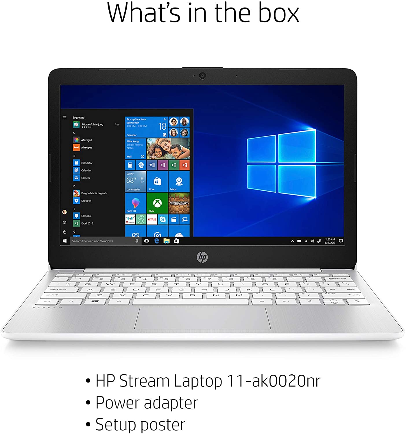 HP Stream 11-inch HD Laptop, Intel Celeron N4000, 4 GB RAM, 32 GB eMMC, Windows 10 Home in S Mode with Office 365 Personal for 1 Year (11-ak0020nr, Diamond White)