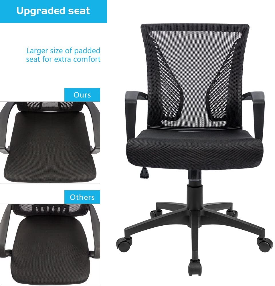 Furmax Office Mid Back Swivel Lumbar Support Desk, Computer Ergonomic Mesh Chair with Armrest (Black)
