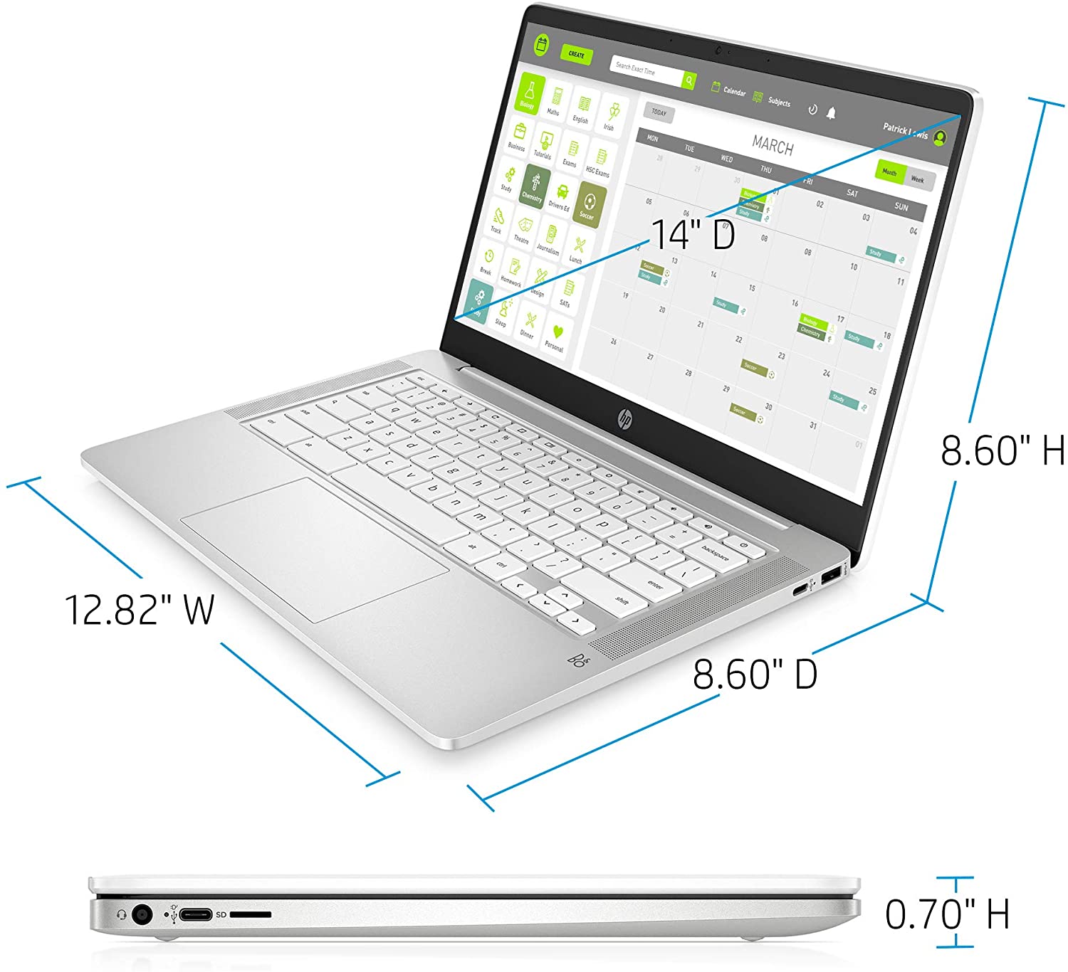 HP Chromebook 14-Inch HD Laptop, Intel Celeron N4000, 4 GB RAM, 32 GB eMMC, Chrome (14a-na0020nr, Ceramic White)