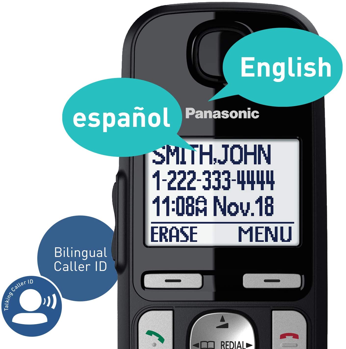 Panasonic DECT 6.0 Expandable Cordless Phone System with Answering Machine and Call Blocking - 3 Handsets - KX-TGE433B (Black)