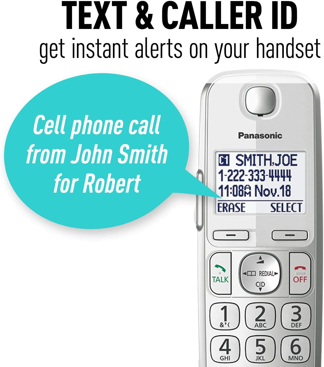 Panasonic Link2Cell Bluetooth Cordless DECT 6.0 Expandable Phone System with Answering Machine and Enhanced Noise Reduction - 5 Handsets - KX-TGE475S (Silver)