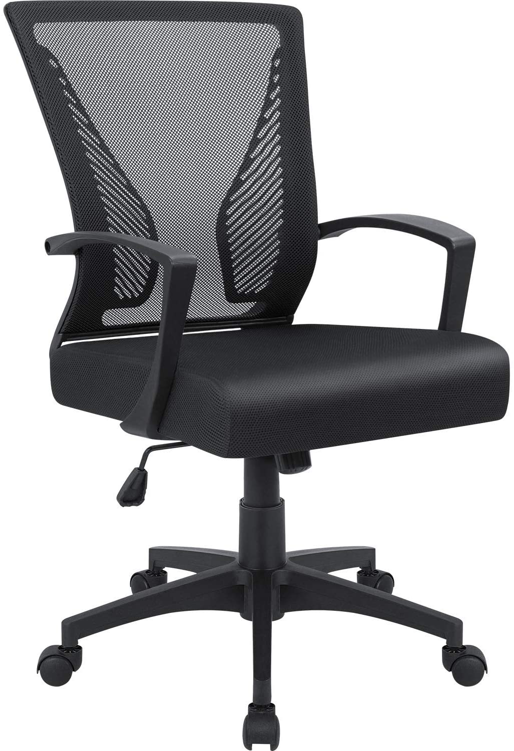 Furmax Office Mid Back Swivel Lumbar Support Desk, Computer Ergonomic Mesh Chair with Armrest (Black)