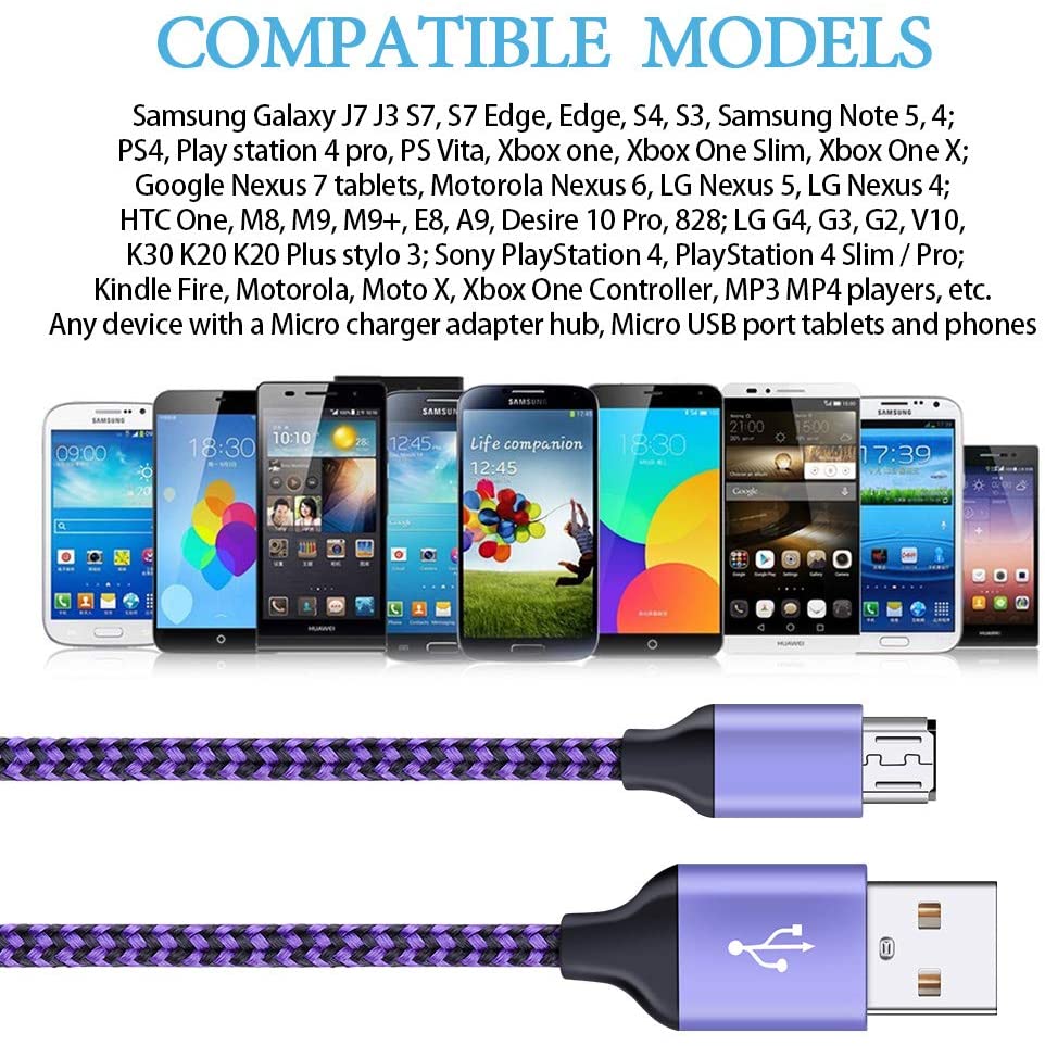 Micro USB Cable, Ailkin 5-Pack 6.6ft High Speed Nylon Braided Android Charging Cables for Samsung Galaxy J8/J7/S7/S6/Edge/Note5, Sony, Motorola, HTC, LG Android Tablets and More USB to Micro USB Cords