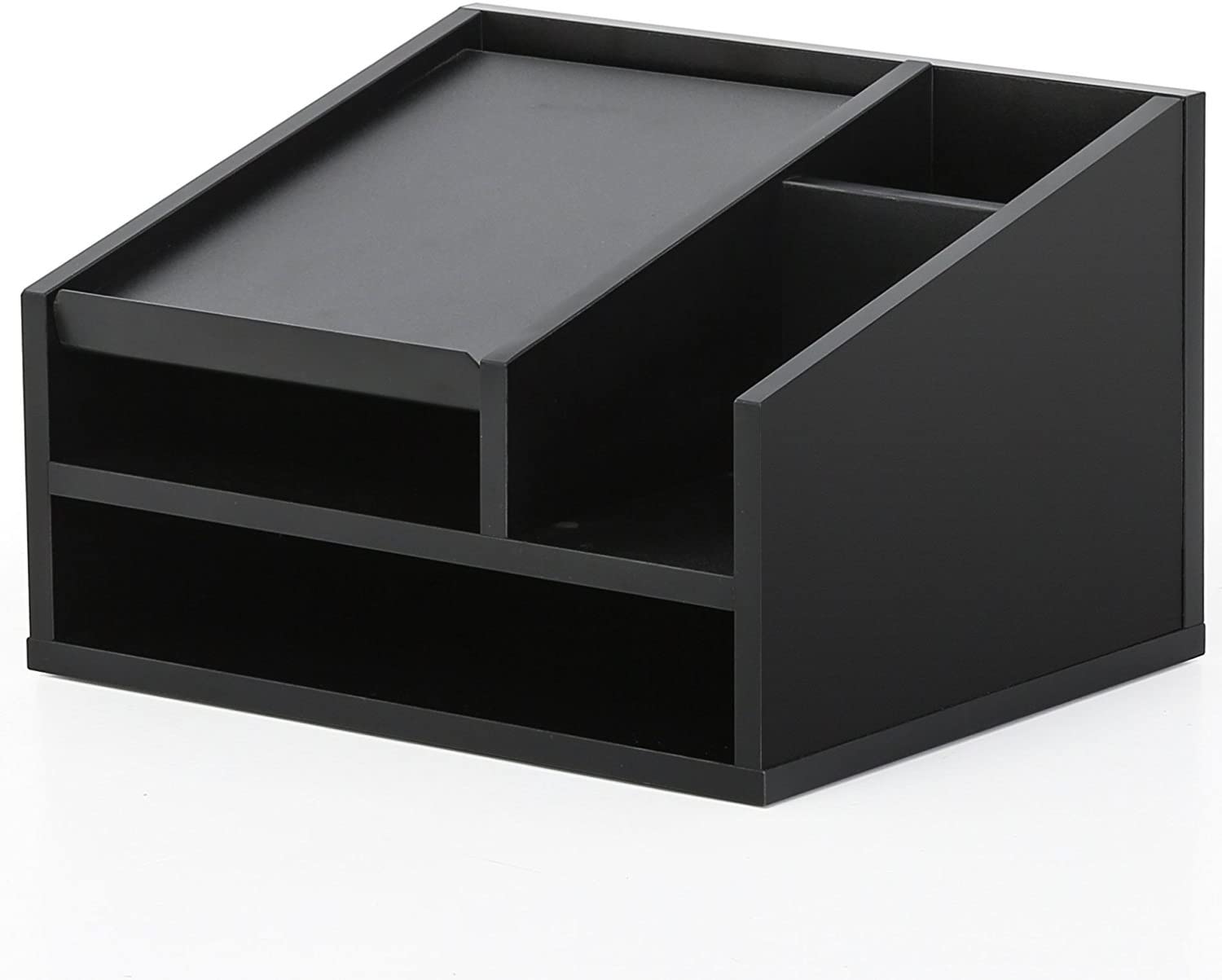 FITUEYES Wood Office Suppies Desk Organizer 5 Compartments with Letter Tray Phone Stand Pen Pencil Holder