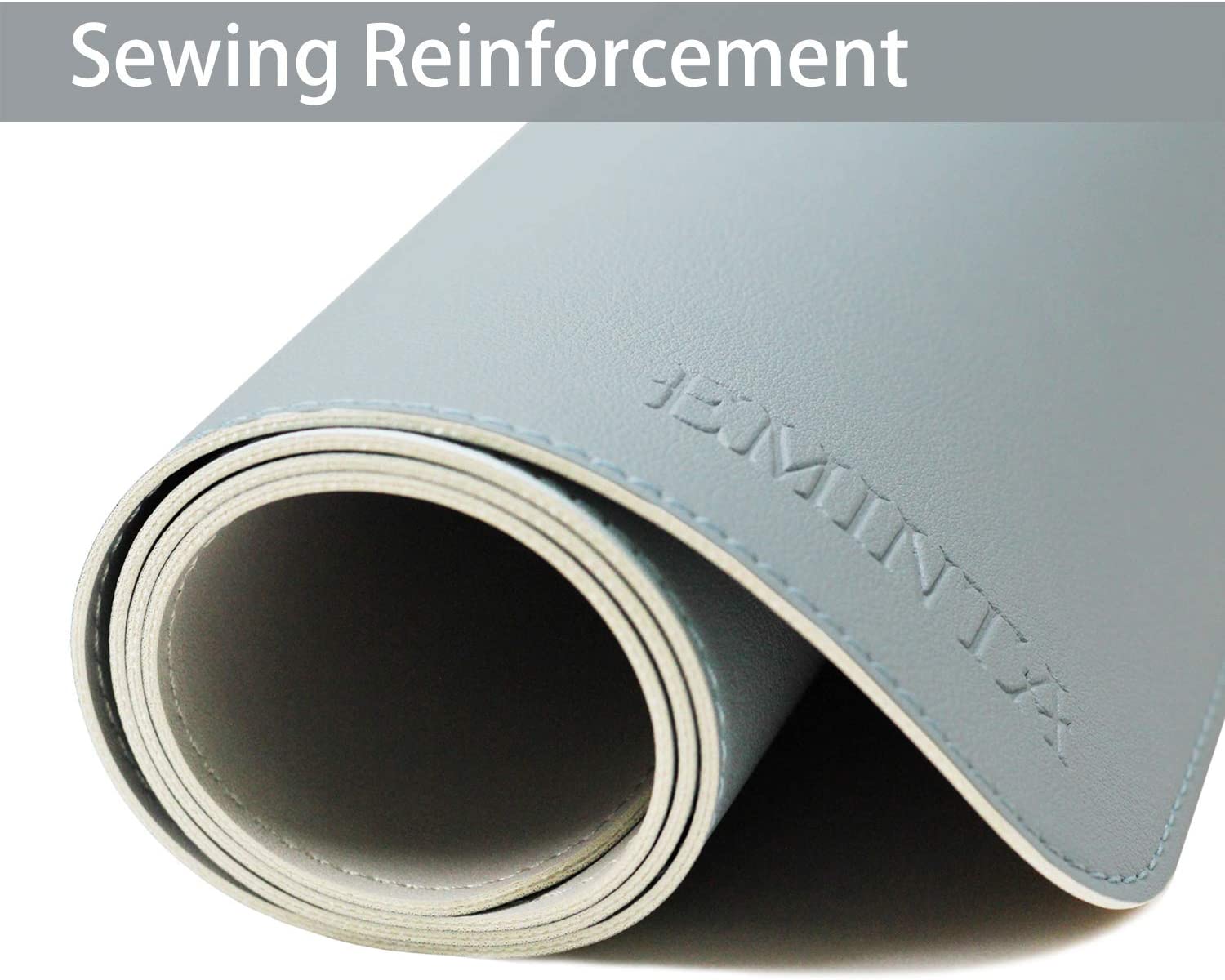 Dual-Sided Desk Pad Office Desk Mat, EMINTA Ultra Thin Waterproof PU Leather Mouse Pad Desk Blotter Protector, Desk Writing Mat for Office/Home (Light Blue/Silver, 31.5