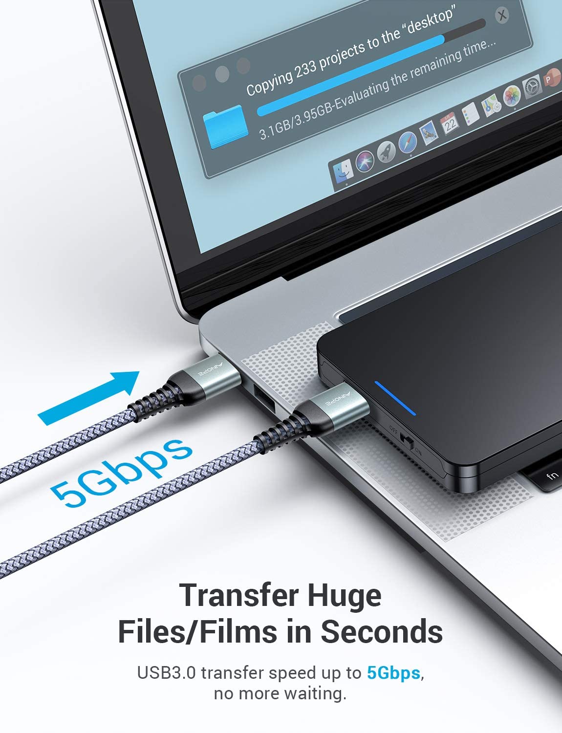 [2 Pack] USB 3.0 Cable, USB to USB Cable, USB A Male to Male Cable [3.3FT+ 3.3FT] [Never Rupture] Double End USB Cord Compatible with Hard Drive Enclosures, DVD Player, Laptop Cooler and More