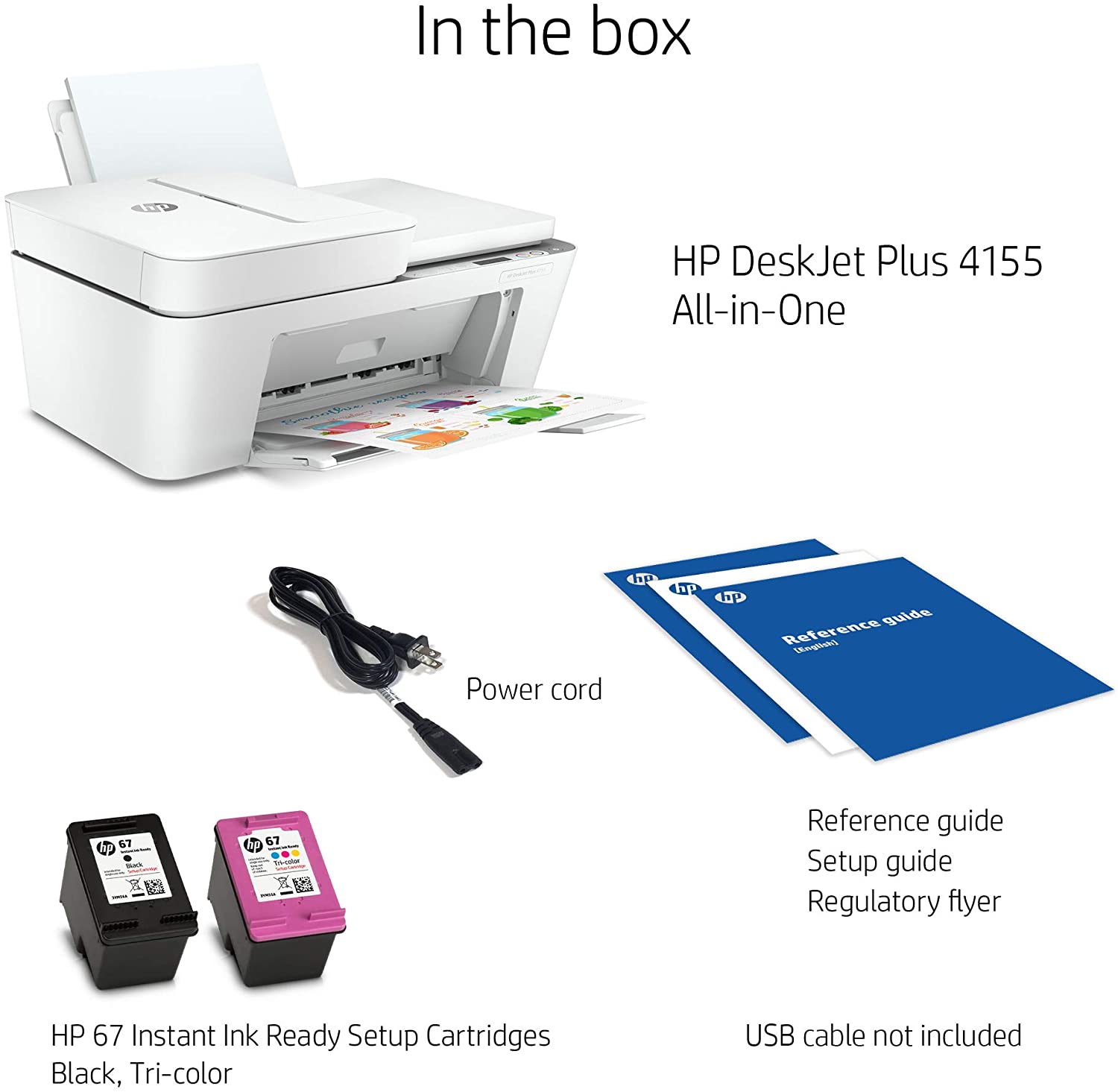 HP DeskJet Plus 4155 Wireless All-in-One Printer | Mobile Print, Scan & Copy | HP Instant Ink Ready | Auto Document Feeder (3XV13A)