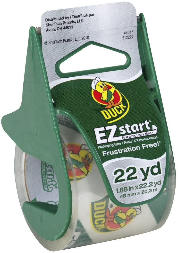 Duck EZ Start Brand Packing Tape with Dispenser, 6 Rolls, 1.88 Inch x 22.2 Yard, Clear (824922)