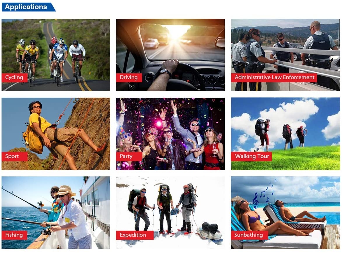 Wearable Sport Camera Glasses with Wireless Headset Video Sunglasses HD Video Glasses for Android Smartphone TR90 Glasses Frame with Polarized UV400 Lenses