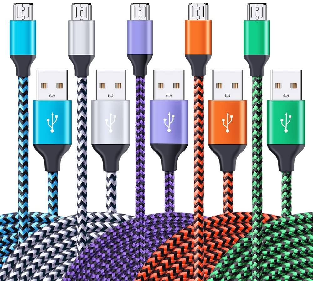 Micro USB Cable, Ailkin 5-Pack 6.6ft High Speed Nylon Braided Android Charging Cables for Samsung Galaxy J8/J7/S7/S6/Edge/Note5, Sony, Motorola, HTC, LG Android Tablets and More USB to Micro USB Cords