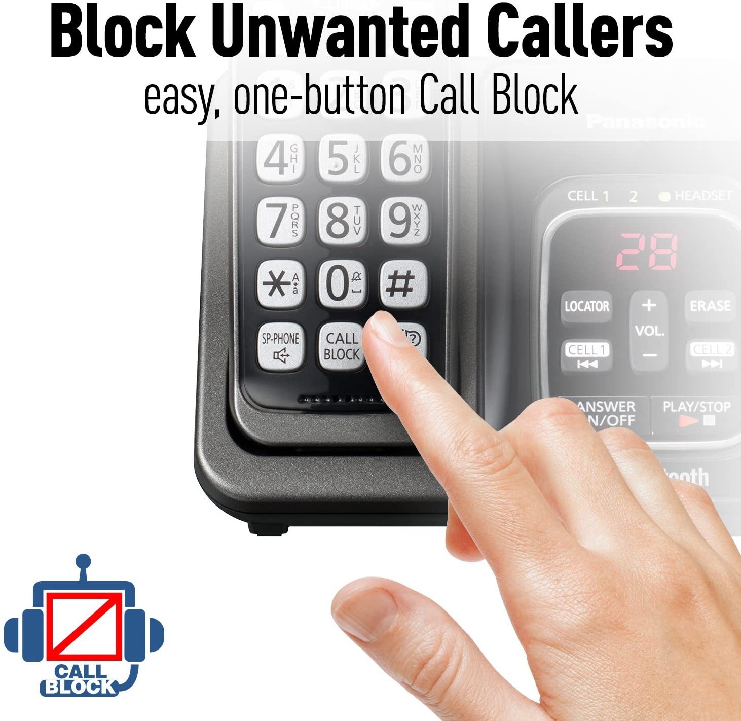 PANASONIC Expandable Cordless Phone System with Link2Cell Bluetooth, Voice Assistant, Answering Machine and Call Blocking - 4 Cordless Handsets - KX-TGD564M (Metallic Black)