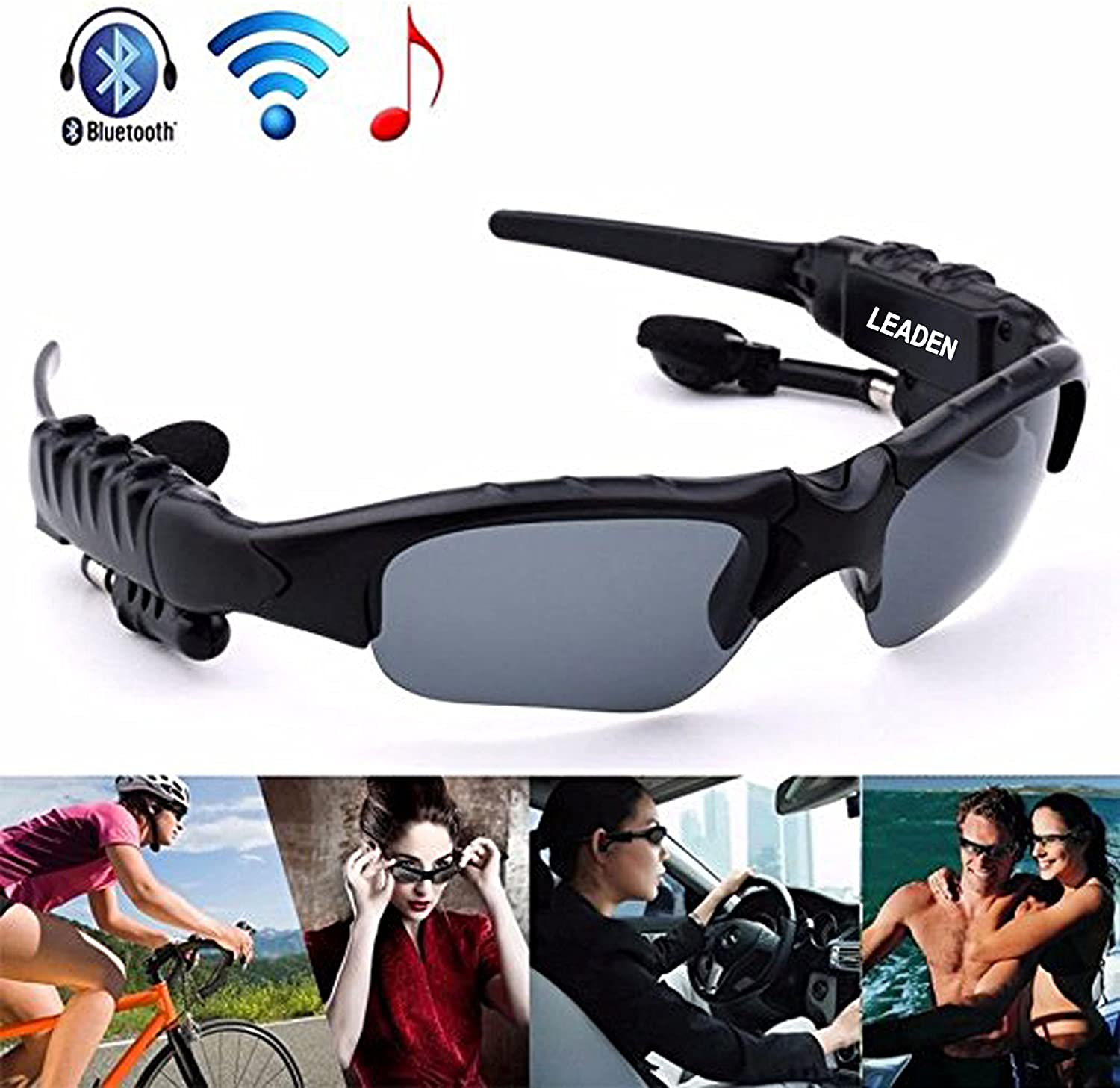 Leaden Wireless Bluetooth MP3 Sunglasses Polarized Lenses Music Sunglasses V4.1 Stereo Handfree Headphone for iPhone Samsung Most Smartphone or PC (Black)