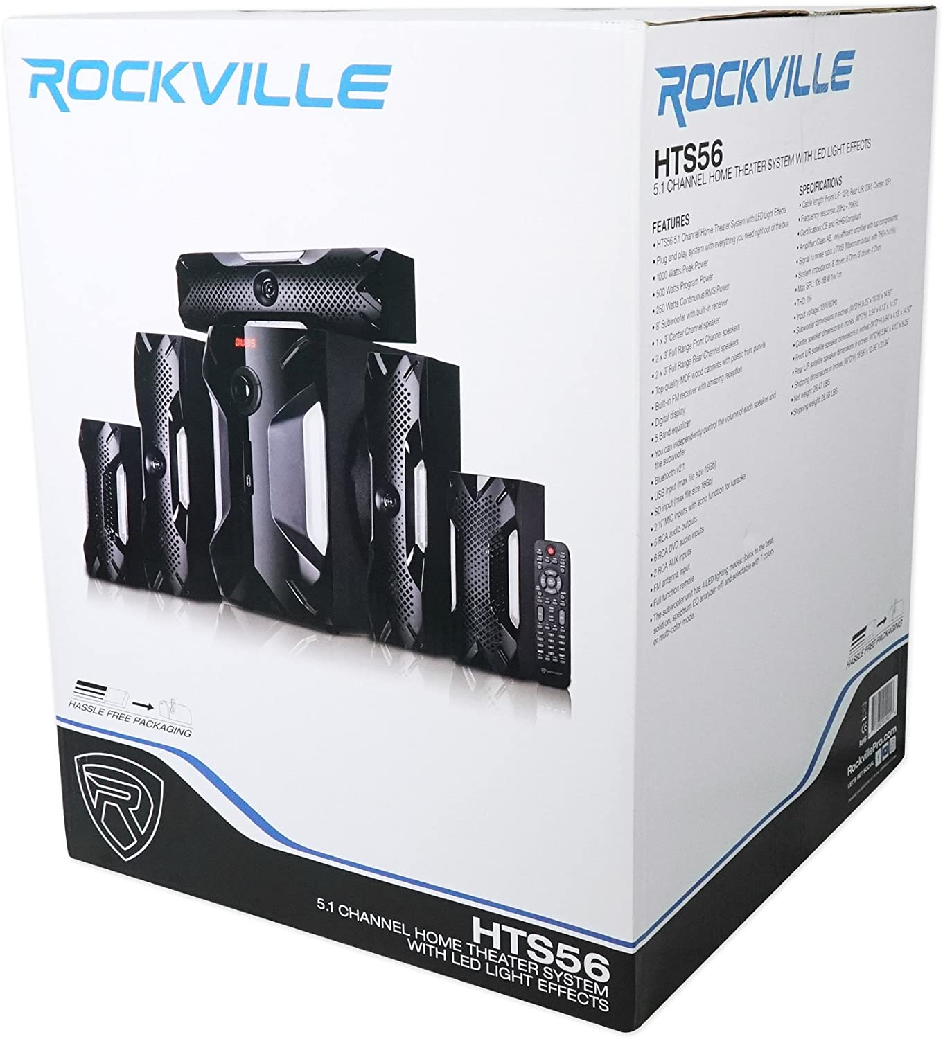 Rockville HTS56 1000w 5.1 Channel Home Theater System/Bluetooth/USB+8