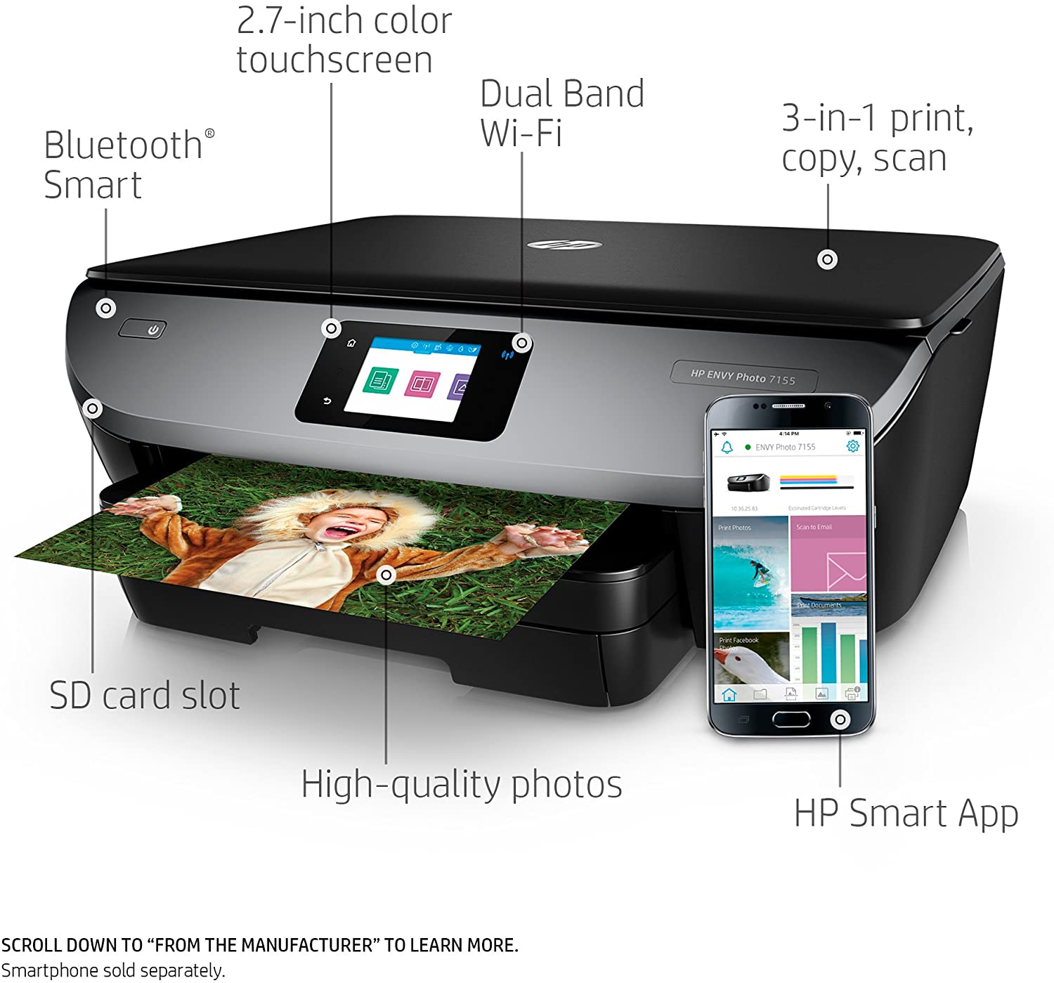 HP Envy Photo 7155 All in One Photo Printer with Wireless Printing, HP Instant Ink or Amazon Dash Replenishment Ready (K7G93A)