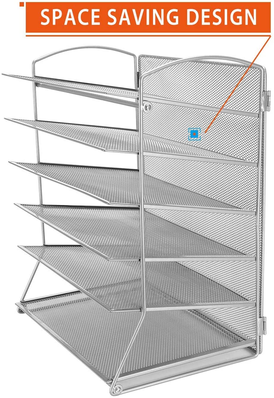 CLATINA 6-Tier Metal Mesh Desk File Organizer Desktop Letter Tray Paper Document Holder for Office Home School Gray